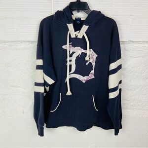 Enza Detroit tigers baseball Navy Blue Hoodie with Cream Stripes size large
